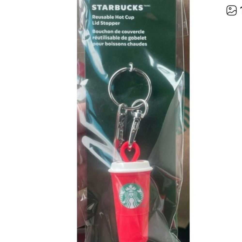 NWT Starbucks 2025 Holiday Red Silicone Hot Cup Reusable Charm Stopper Keychain